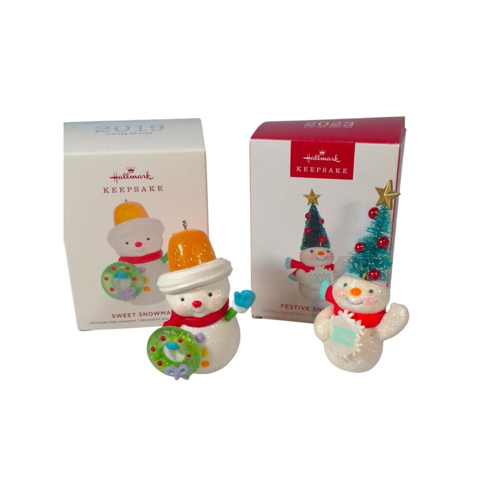 2019 2023 Hallmark Keepsake Edition Snowmen Duo Set of 2 Ornaments Glittery
